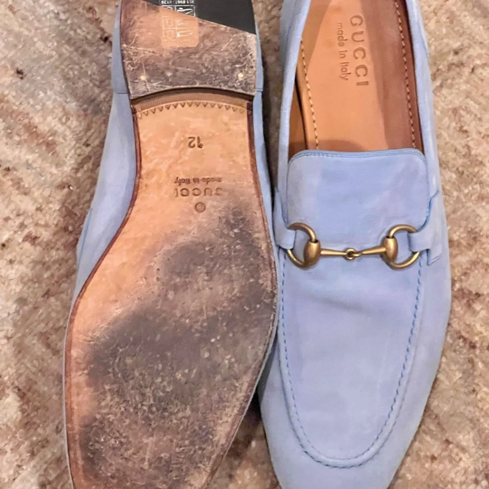 Gucci Jordaan Suede Loafers with Gold Horsebit Detail size 12 UK - Picture 6 of 7